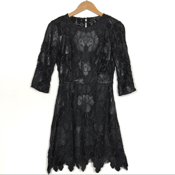 Zara Dresses & Skirts - Zara Woman Black Faux Leather Appliqué ALine Dress